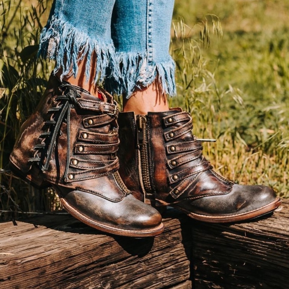 freebird Distressed Brown Leather Combat Boots